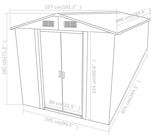 VidaXL Αποθήκη Κήπου Γκρι 257 x 990 x 181 εκ. από Γαλβανισμένο Ατσάλι