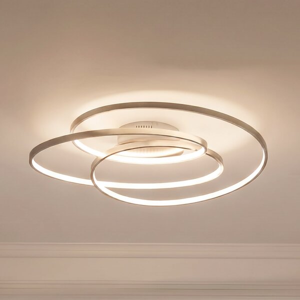 Lindby LED φωτιστικό οροφής Joline, Ø 60 cm, νικελί χρώμα, μέταλλο, ρυθμιζόμενος, Μεταλλικό, Σαλόνι / τραπεζαρία, Μέταλλο, σύγχρονο