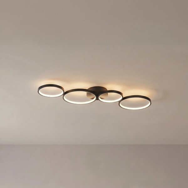 Lindby LED φωτιστικό οροφής Evengeline, μαύρο, αλουμίνιο, 88 cm, Μαύρο, Σαλόνι / τραπεζαρία, Μέταλλο, σύγχρονο