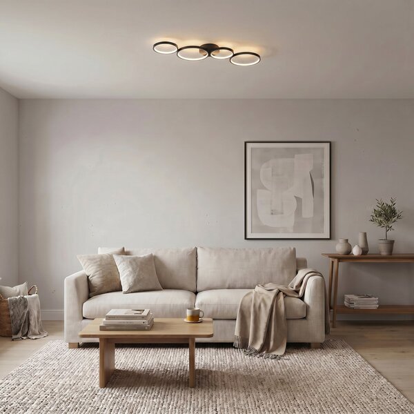 Lindby LED φωτιστικό οροφής Evengeline, μαύρο, αλουμίνιο, 88 cm, Μαύρο, Σαλόνι / τραπεζαρία, Μέταλλο, σύγχρονο