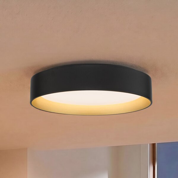 Lindby LED φωτιστικό οροφής Gracjan, μαύρο, μεταλλικό, CCT, Ø45cm, ρυθμιζόμενος, Μαύρο, Σαλόνι / τραπεζαρία, Πλαστικό, σύγχρονο