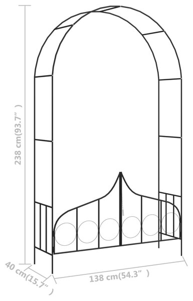 VidaXL Αψίδα Κήπου με Πόρτα Μαύρη 138 x 40 x 238 εκ. Σιδερένια