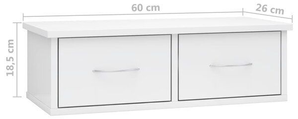 VidaXL Ράφι Τοίχου με Συρτάρια Γυαλ. Λευκό 60x26x18,5 εκ. Επεξ. Ξύλο