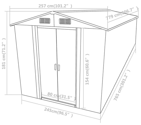 VidaXL Αποθήκη Κήπου Ανθρακί 257 x 779 x 181 εκ. Γαλβανισμένο Ατσάλι