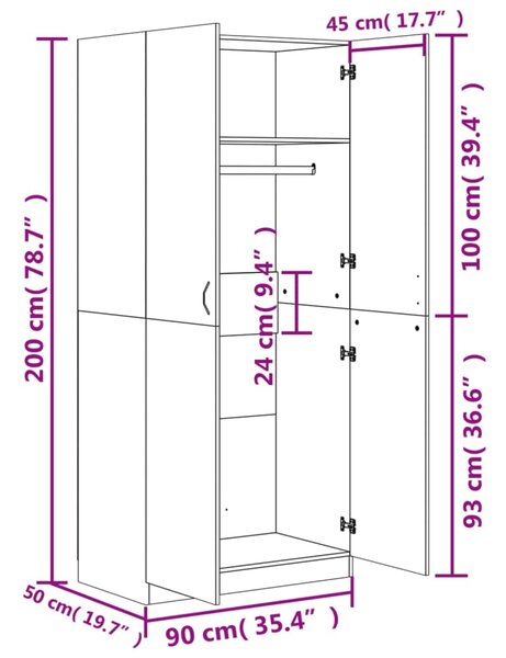 VidaXL Ντουλάπα Γκρι του Σκυροδέματος 90 x 52 x 200 εκ. Επεξ. Ξύλο