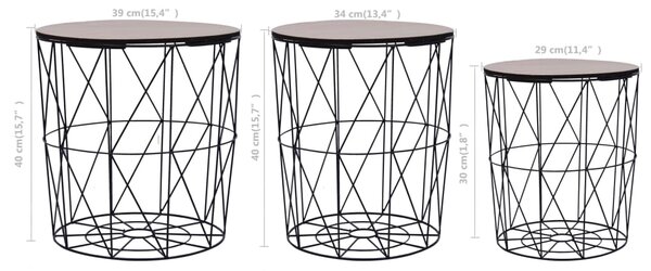 VidaXL Τραπεζάκια Σαλονιού 3 τεμ. Μαύρα
