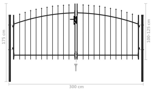 VidaXL Καγκελόπορτα Διπλή με Ακίδες Μαύρη 3 x 1,25 μ. Ατσάλινη