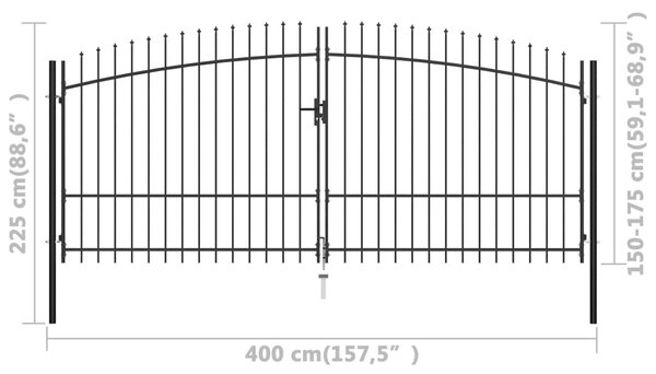 VidaXL Πόρτα Περίφραξης Διπλή με Λόγχες 400 x 225 εκ