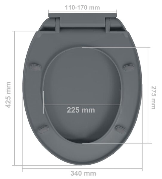 VidaXL Κάλυμμα Λεκάνης με Soft Close &amp; Quick Release Οβάλ Γκρι