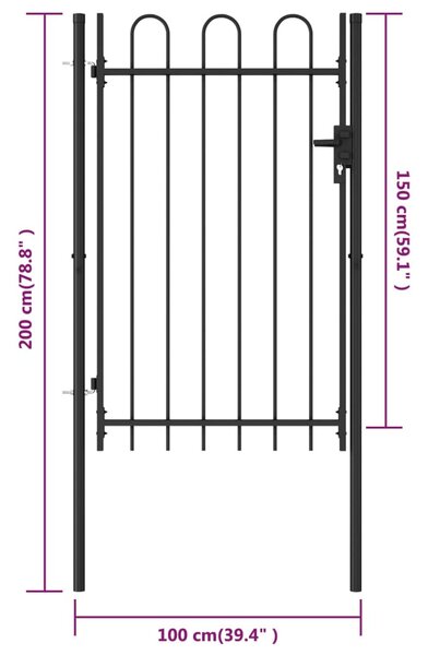 VidaXL Καγκελόπορτα Μονή με Αψιδωτή Κορυφή Μαύρη 1 x 1,5 μ. Ατσάλινη