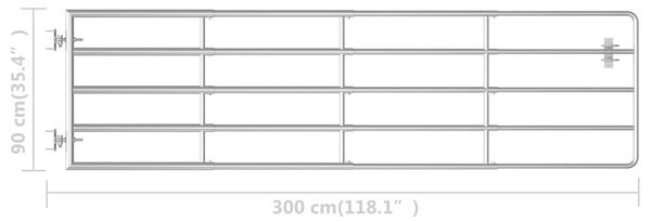 VidaXL Πόρτα Αγροκτήματος με 5 Μπάρες Ασημί (115-300)x90 εκ. Ατσάλινη