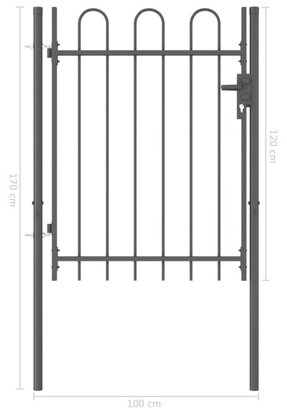 VidaXL Καγκελόπορτα Μονή με Αψιδωτή Κορυφή Μαύρη 1 x 1,2 μ. Ατσάλινη