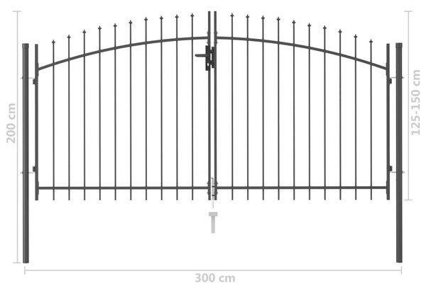VidaXL Καγκελόπορτα Διπλή με Ακίδες Μαύρη 3 x 1,5 μ. Ατσάλινη
