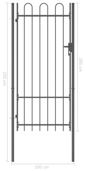 VidaXL Καγκελόπορτα Μονή με Αψιδωτή Κορυφή Μαύρη 1 x 2 μ. Ατσάλινη