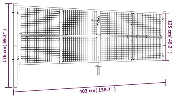 VidaXL Πόρτα Περίφραξης με Πλέγμα Γκρι 400 x 175 εκ. Γαλβαν. Χάλυβας