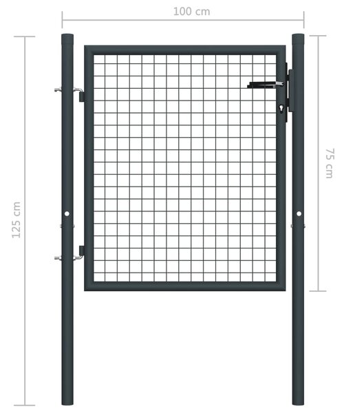 VidaXL Πόρτα Περίφραξης με Πλέγμα Γκρι 100 x 125 εκ. Γαλβαν. Χάλυβας