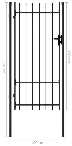 VidaXL Καγκελόπορτα Μονή με Ακίδες Μαύρη 1 x 2 μ. Ατσάλινη