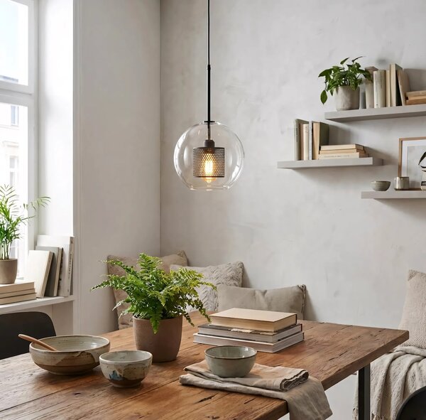 Γυάλινο κρεμαστό φωτιστικό Loft APP557-1CP 20cm μαύρο