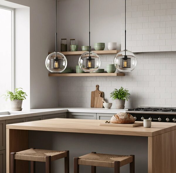 Γυάλινο κρεμαστό φωτιστικό Loft APP557-1CP 20cm μαύρο