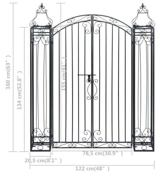 VidaXL Πύλη Κήπου Διακοσμητική 122 x 20,5 x 160 εκ. Σφυρήλατος Σίδηρος