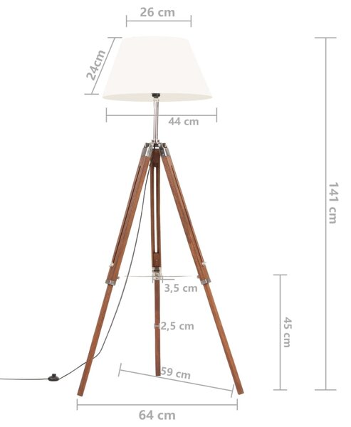 VidaXL Φωτιστικό Δαπέδου με Τρίποδο Καφέ Μελί/Λευκό 141 εκ. Ξύλο Teak