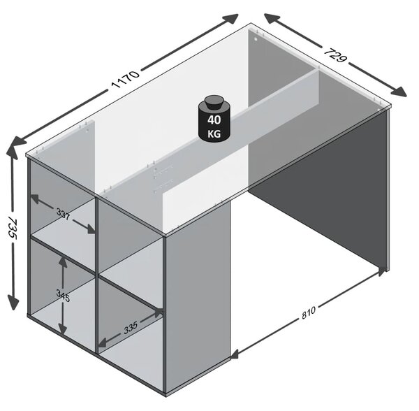 FMD Γραφείο με Πλευρικά Ράφια Λευκό 117 x 72,9 x 73,5 εκ