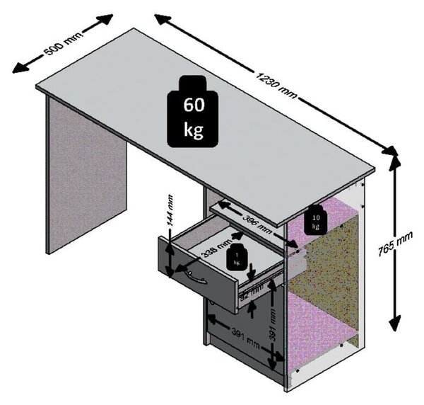 FMD Γραφείο με 1 Συρτάρι Λευκό / Χρώμα Δρυός 123 x 50 x 76,5 εκ