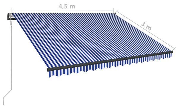 VidaXL Τέντα με Αισθητήρα Ανέμου & LED Μπλε / Λευκή 450 x 300 εκ