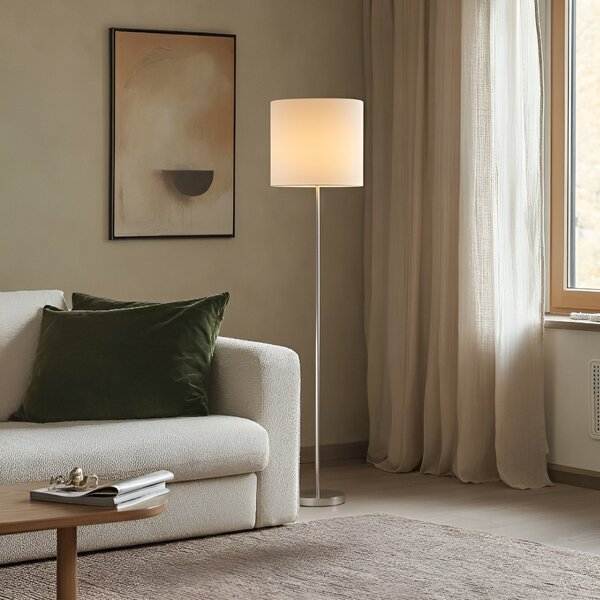 Lindby Φωτιστικό δαπέδου Parsa, λευκό, ύφασμα, ύψος 167cm, E27, Λευκό, Σαλόνι / τραπεζαρία, Ύφασμα / Κλωστοϋφαντουργία, Νεανική διαβίωση