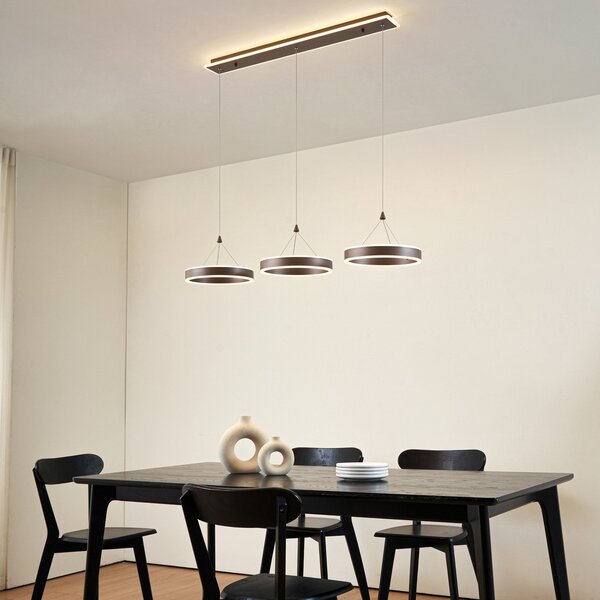 Lucande LED κρεμαστή λάμπα Kolo, 114 cm, 3 φώτα, καφέ, ρυθμιζόμενη ένταση, ρυθμιζόμενος, Καφέ / Σκουριάς, Σαλόνι / τραπεζαρία, Μέταλλο, σύγχρονο
