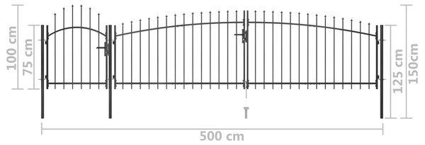 VidaXL Καγκελόπορτα με Λόγχες Μαύρη 5 x 1,5 μ