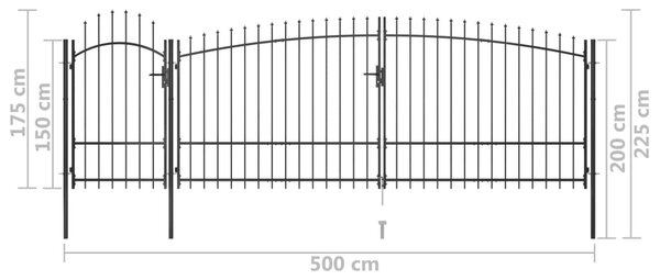 VidaXL Καγκελόπορτα με Λόγχες Μαύρη 5 x 2,25 μ