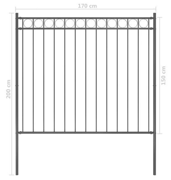 VidaXL Κάγκελα Περίφραξης Μαύρα 1,7 x 1,5 μ. Ατσάλινα