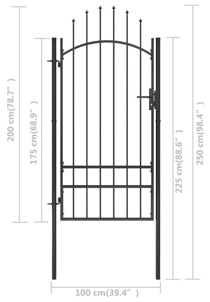 VidaXL Καγκελόπορτα Μαύρη 1 x 2,5 μ. Ατσάλινη