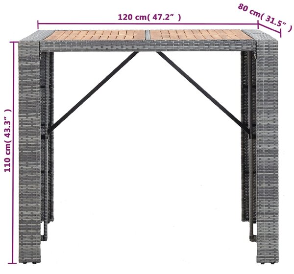 VidaXL Σετ Επίπλων Μπαρ Εξ. Χώρου 5 τεμ. Γκρι Συνθ. Ρατάν/Ξύλο Ακακίας