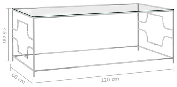 VidaXL Τραπέζι Σαλονιού Ασημί 120x60x45 εκ. από Ανοξ. Ατσάλι και Γυαλί