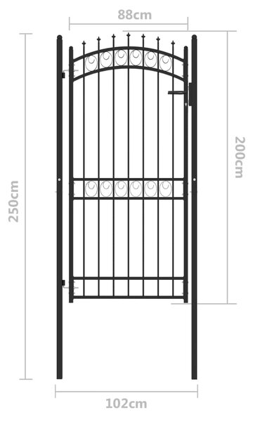 VidaXL Πόρτα Περίφραξης με Ακίδες Μαύρη 100 x 200 εκ. Ατσάλινη