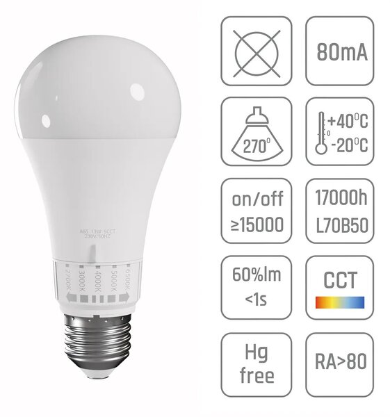 Λάμπα LED 5 αποχρώσεων φωτός GLS E27 230V 10W 5CCT