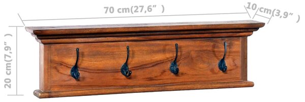 VidaXL Κρεμάστρα Τοίχου 70 x 10 x 20 εκ. από Μασίφ Ξύλο Teak