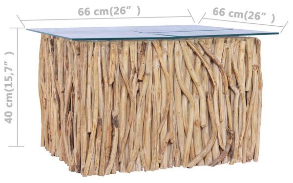 VidaXL Τραπέζι Σαλονιού Γυάλινη Επιφάνεια 66x66x40 εκ. Μασίφ Ξύλο Teak