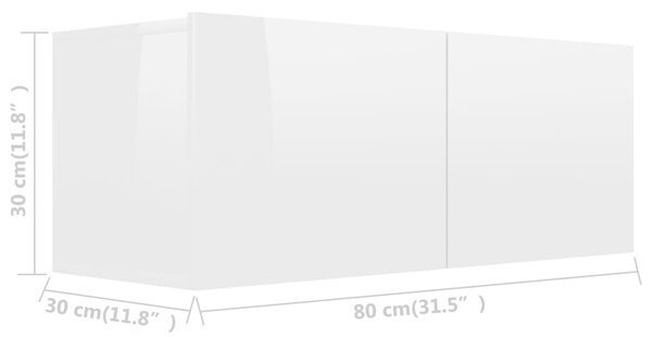 VidaXL Έπιπλο Τηλεόρασης Γυαλιστερό Λευκό 80x30x30 εκ. από Επεξ. Ξύλο