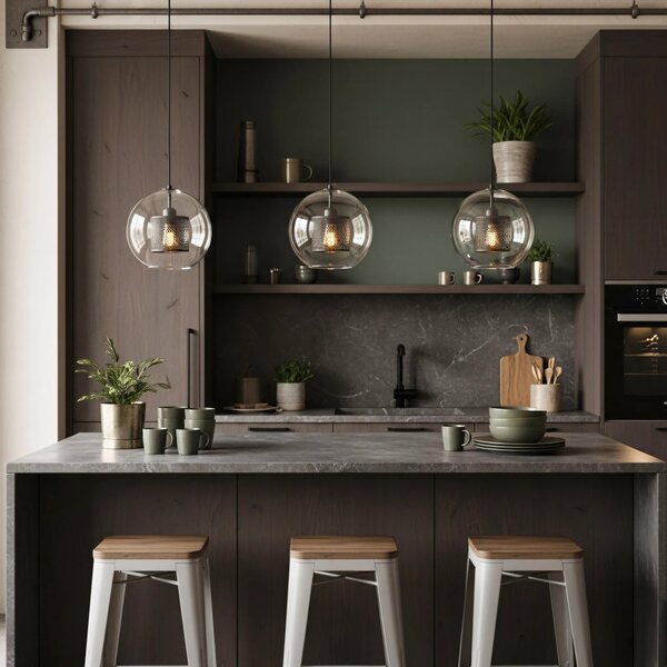 Γυάλινο κρεμαστό φωτιστικό Loft APP558-1CP 25cm μαύρο