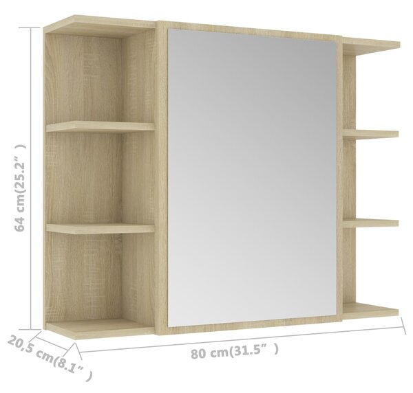 VidaXL Καθρέφτης Μπάνιου Sonoma Δρυς 80 x 20,5 x 64 εκ. από Επεξ. Ξύλο