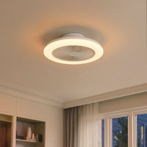 Lindby Ανεμιστήρας οροφής LED Vedin, λευκός, DC, Ø 45 cm, RGBW, ρυθμιζόμενος, Λευκό, Σαλόνι / τραπεζαρία, Πλαστικό, σύγχρονο