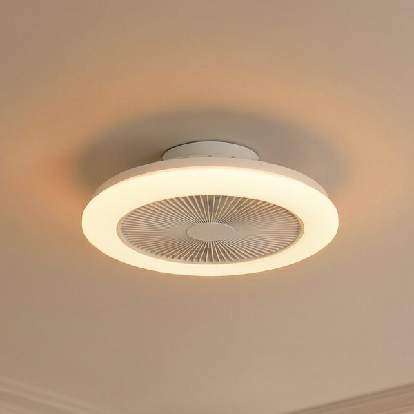 Lindby Ανεμιστήρας οροφής LED Vedin, λευκός, DC, Ø 45 cm, RGBW, ρυθμιζόμενος, Λευκό, Σαλόνι / τραπεζαρία, Πλαστικό, σύγχρονο