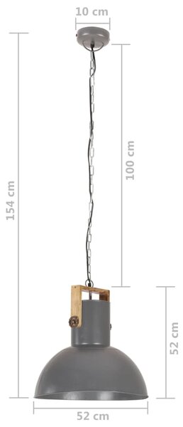 VidaXL Φωτιστικό Industrial Στρογγυλό 25 W Γκρι 52 εκ. Ξύλο Μάνγκο Ε27