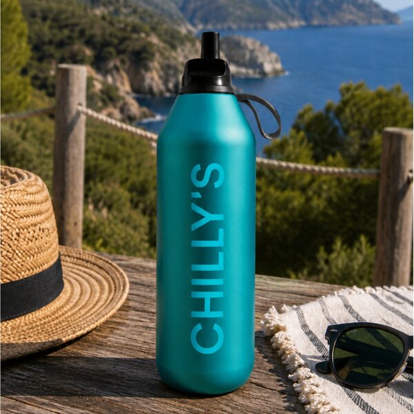 Μπουκάλι Θερμός Series 2 Flip Metallic Chilly's με πτυσσόμενο καλαμάκι, χωρητικότητα 1000ml και διατήρηση θερμοκρασίας 24h κρύο - Atlantis