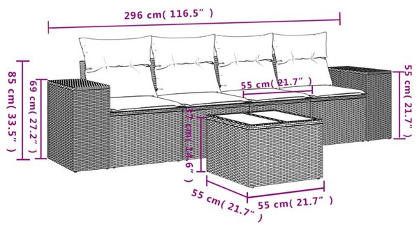 Σετ Καναπέ Κήπου 5 Τεμαχίων Μαύρο Συνθετικό Ρατάν με Μαξιλάρια - Μαύρο