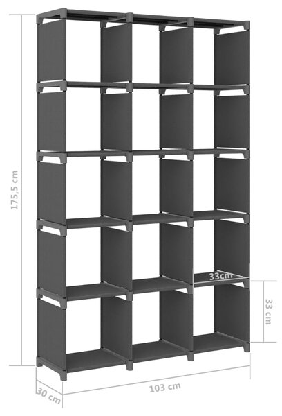 VidaXL Ραφιέρα με 15 Κύβους & Κουτιά Γκρι 103x30x175,5 εκ. Υφασμάτινη