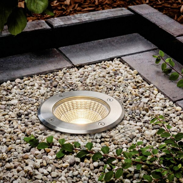 Arcchio LED χωνευτό σποτ δαπέδου Thentos, Ø 12 cm, 60°, νικέλιο, IP67, Μεταλλικό, Ανοξείδωτος χάλυβας